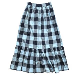 Anthropologie Alani The Grey Maxi Skirt Womens Navy Blue Check Plaid M